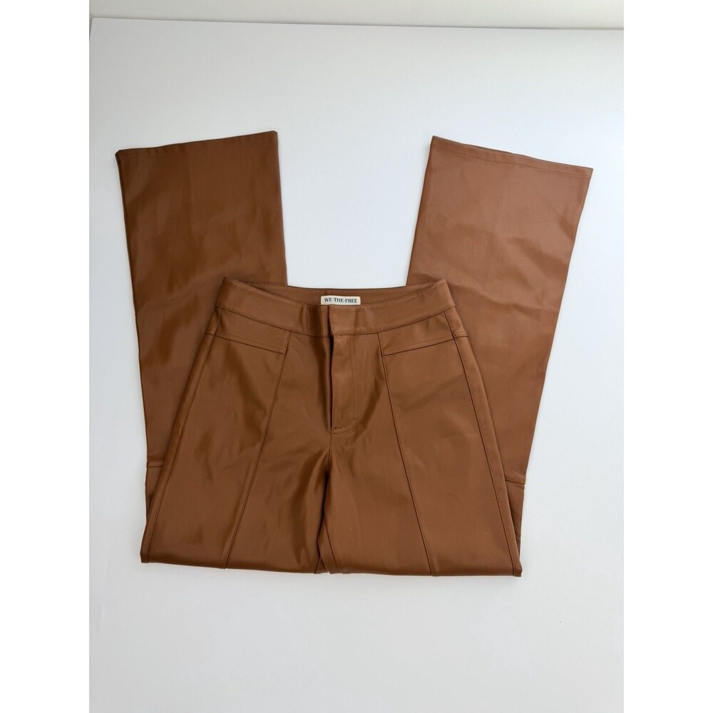 We The Free Vegan Leather Pants Womens 4 Brown High Rise Flare Biker Goth Edgy